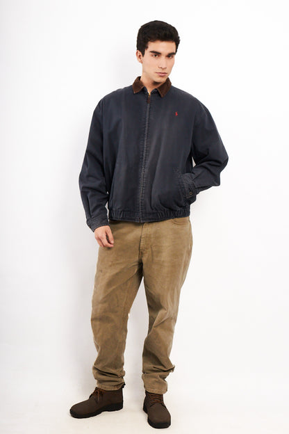 1990 Vintage Polo Ralph Lauren Corduroy Collar Navy Harrington (M/L)