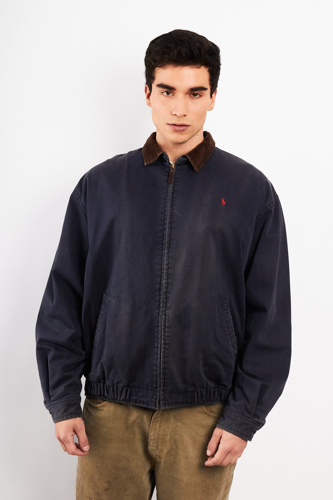 1990 Vintage Polo Ralph Lauren Corduroy Collar Navy Harrington (M/L)