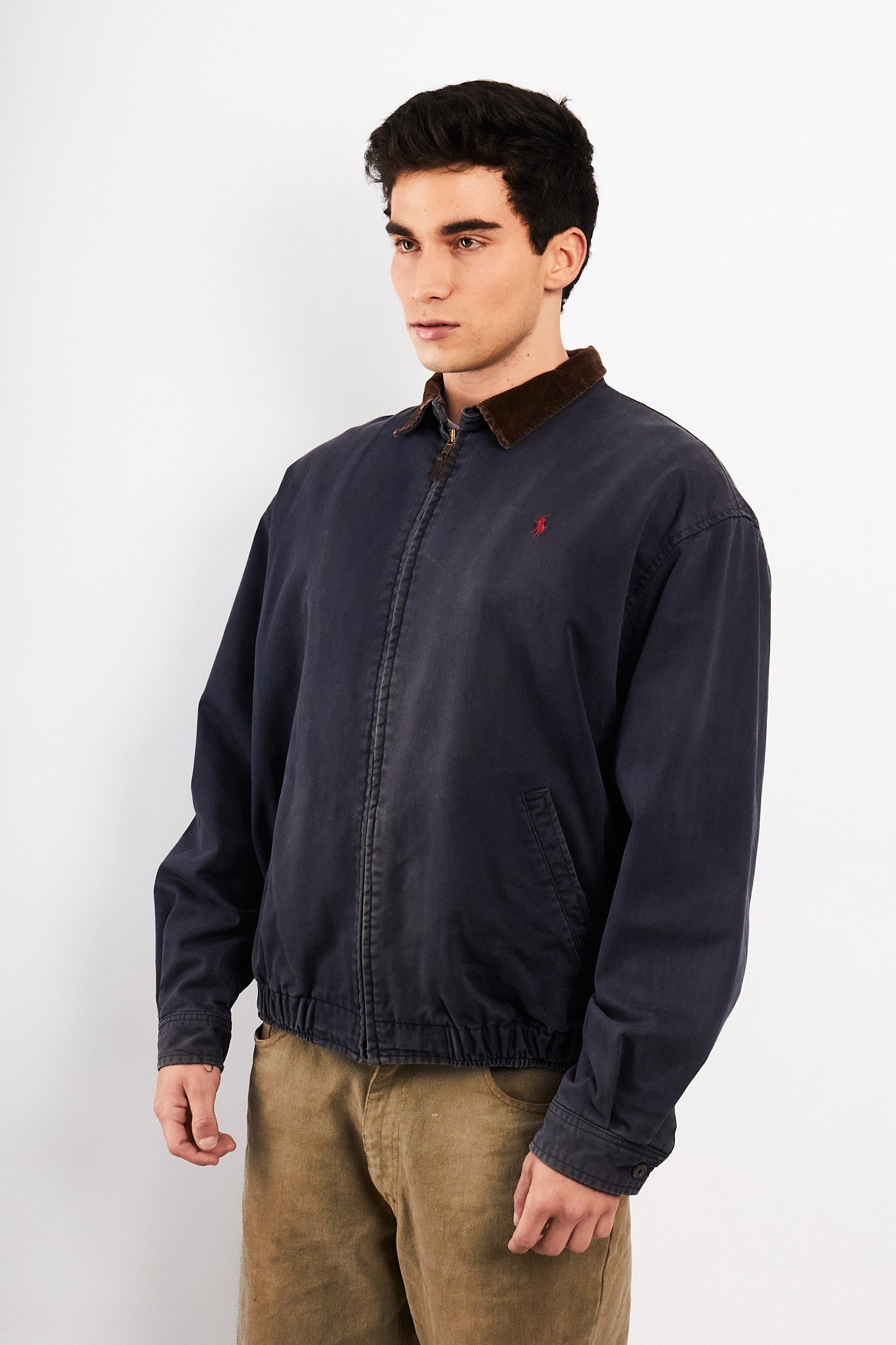 1990 Vintage Polo Ralph Lauren Corduroy Collar Navy Harrington (M/L)