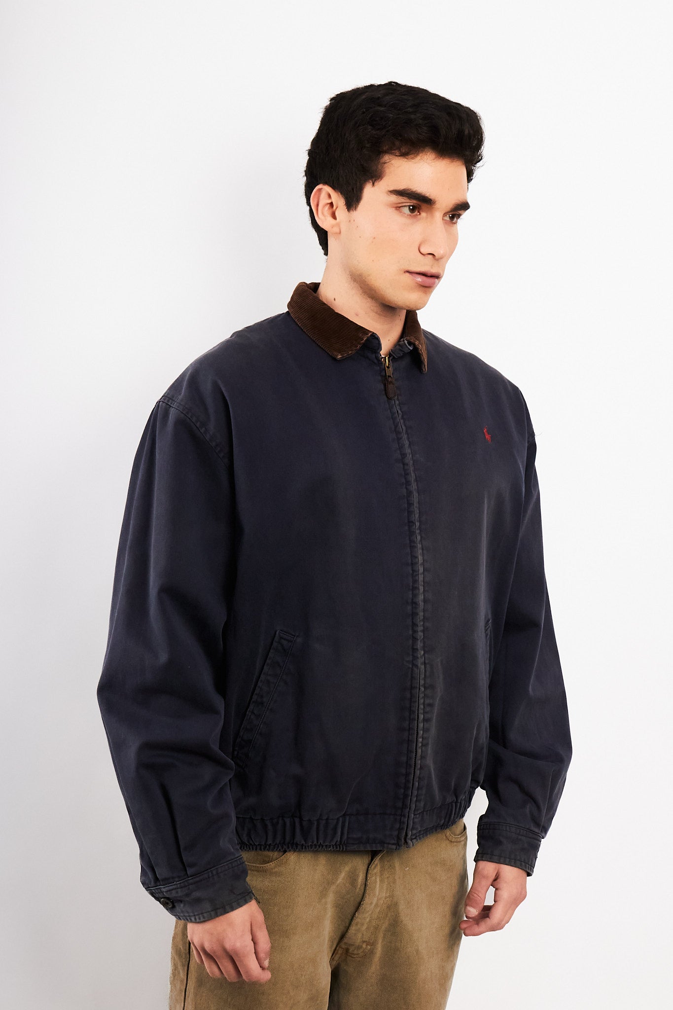 1990 Vintage Polo Ralph Lauren Corduroy Collar Navy Harrington (M/L)
