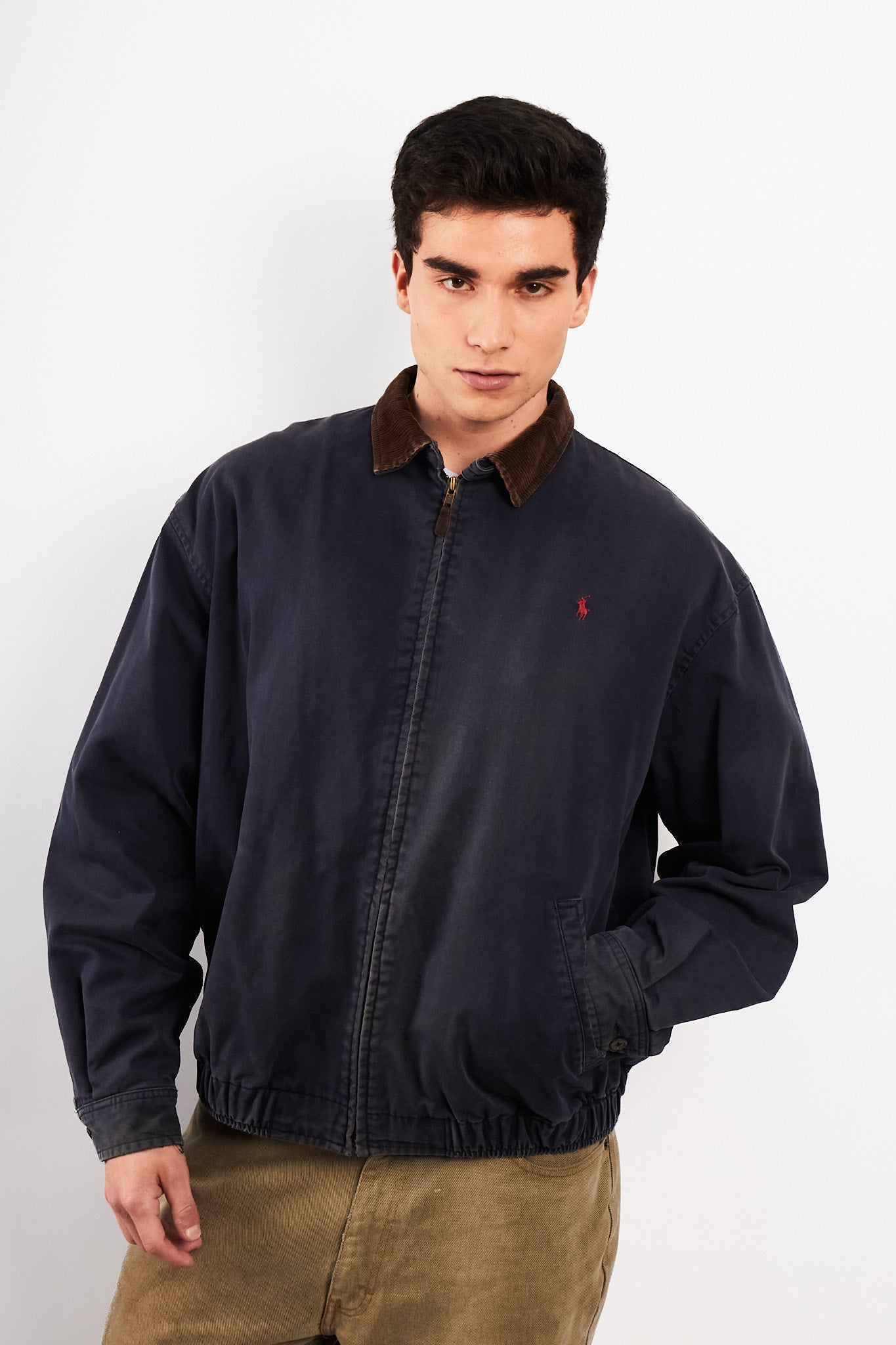 1990 Vintage Polo Ralph Lauren Corduroy Collar Navy Harrington (M/L)