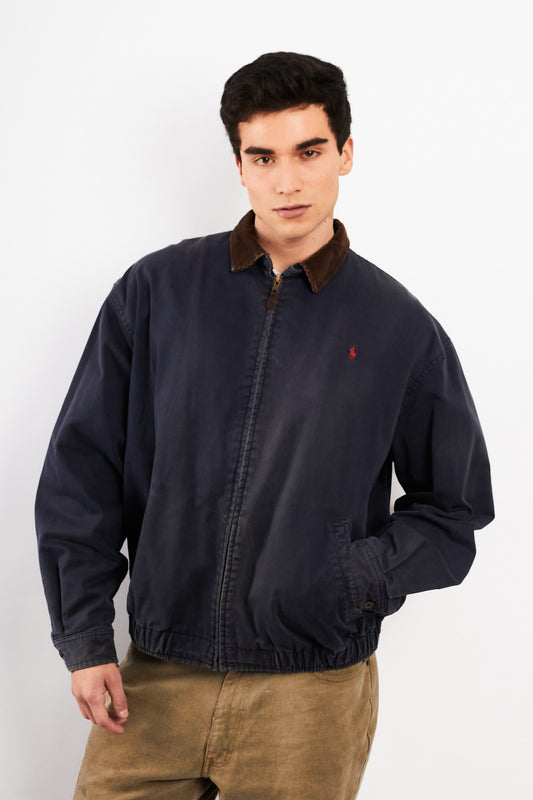 1990 Vintage Polo Ralph Lauren Corduroy Collar Navy Harrington (M/L)