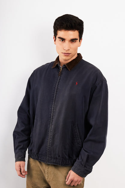 1990 Vintage Polo Ralph Lauren Corduroy Collar Navy Harrington (M/L)