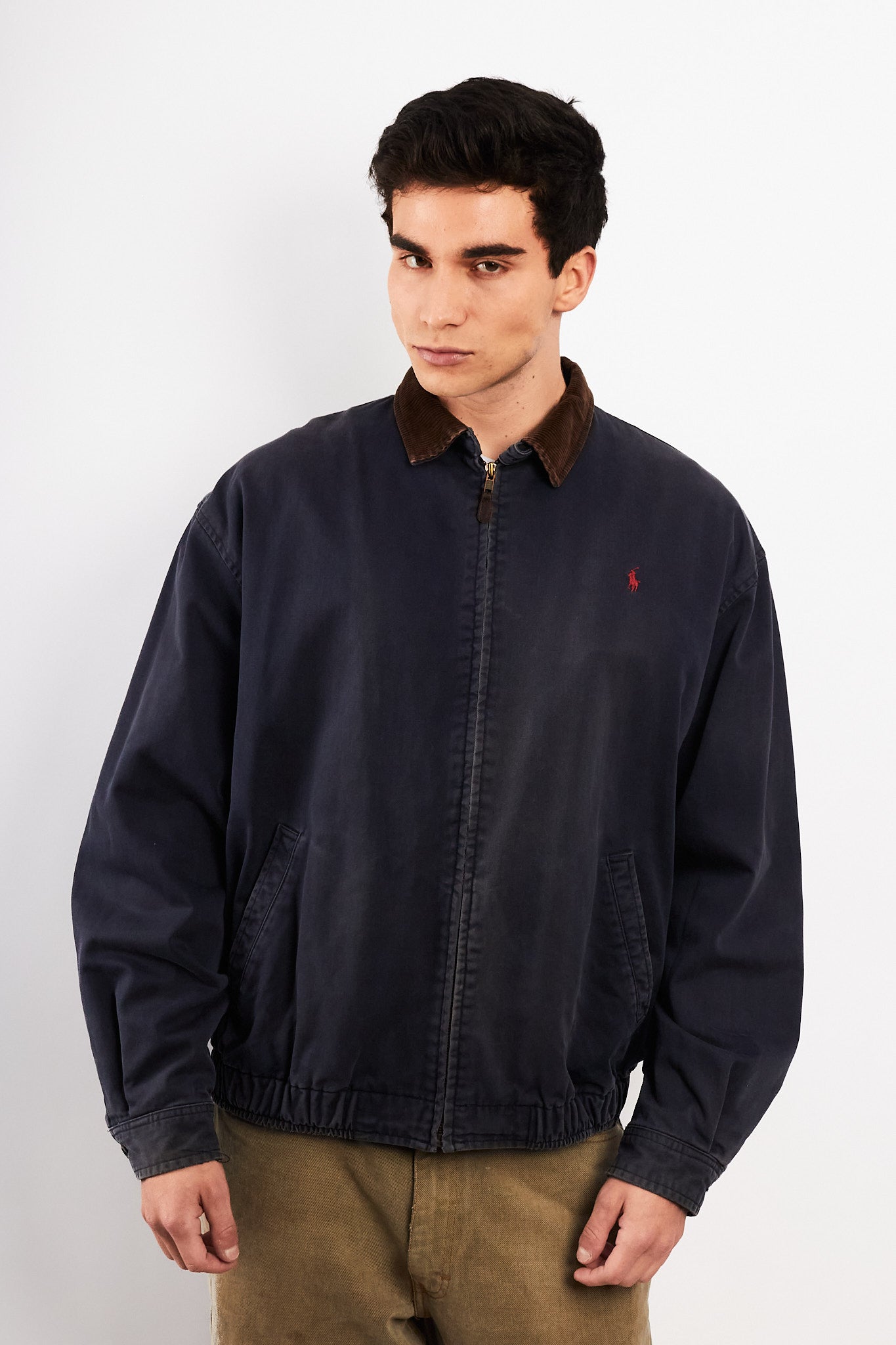1990 Vintage Polo Ralph Lauren Corduroy Collar Navy Harrington (M/L)