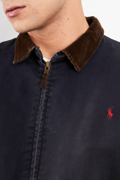 1990 Vintage Polo Ralph Lauren Corduroy Collar Navy Harrington (M/L)
