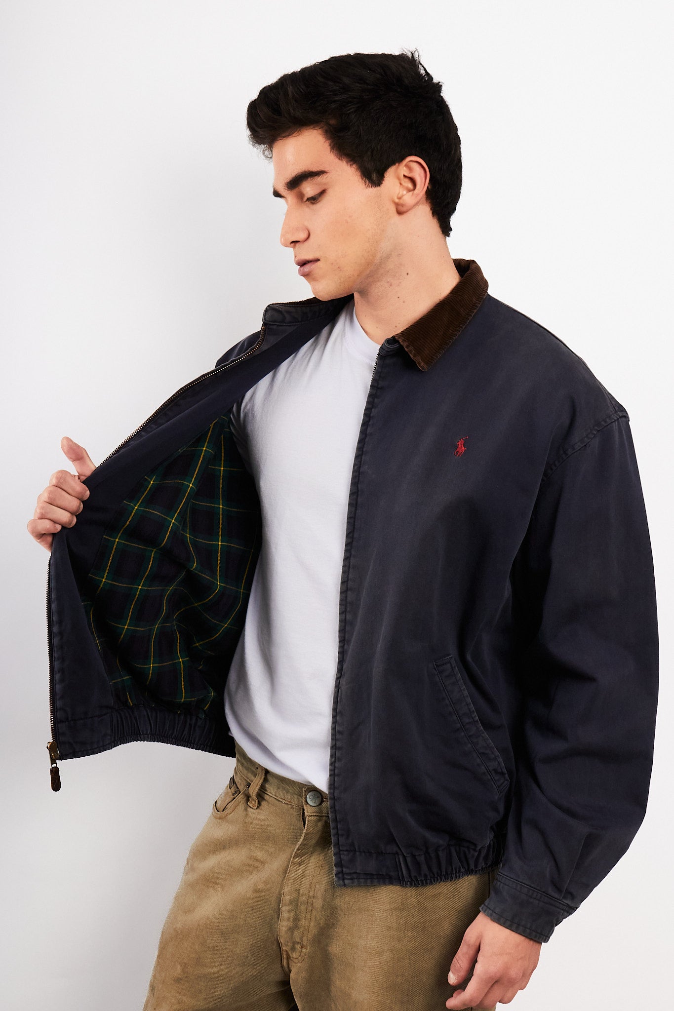 1990 Vintage Polo Ralph Lauren Corduroy Collar Navy Harrington (M/L)