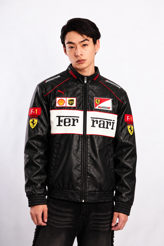Scuderia Ferrari Vegan White Leather Racing Jacket