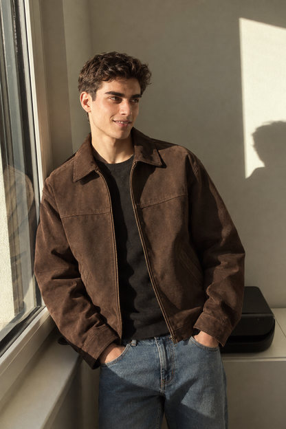 2000 Vintage Chocolate Suede Bomber Jacket (M)