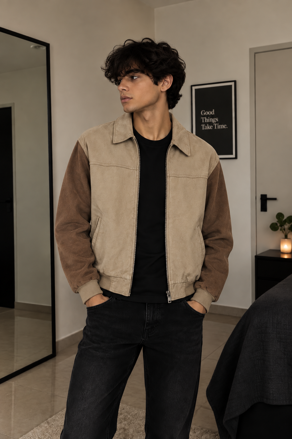 1990 Vintage Pierre Cardin Suede Varsity Jacket (M)