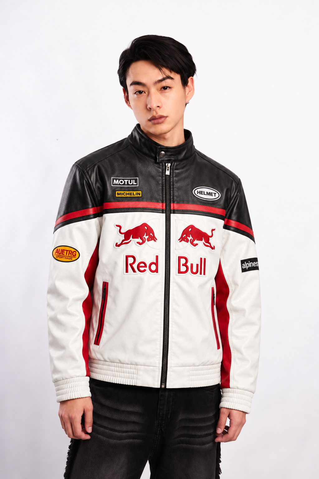 Red Bull Racing Vegan White Edition Leather Racer Jacket