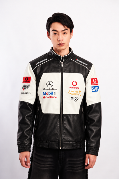 F1 Mclaren Mercedes "Hamilton" Black Vegan Leather Racing Jacket