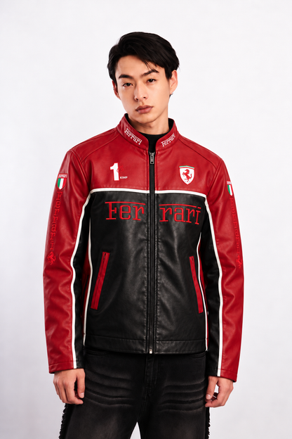 Scuderia Ferrari Black and Red Boxy Racing Jacket