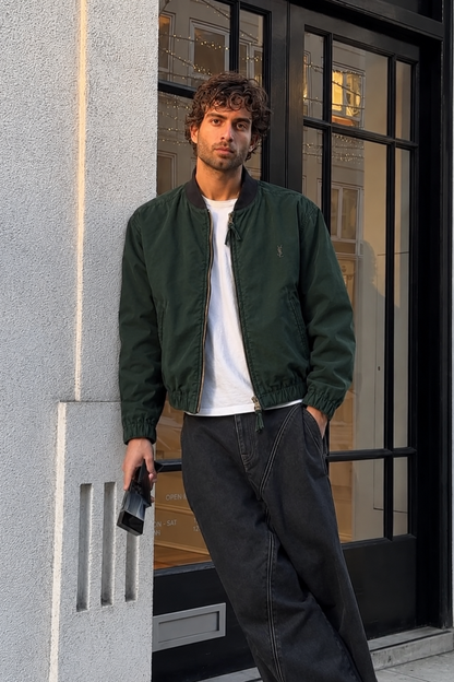 2000 Vintage Yves Saint Laurent Forest Green Bomber Jacket (M)