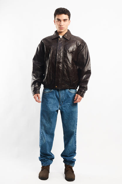 1990 Vintage Chocolate Patchwork Bomber Jacket (M/L)