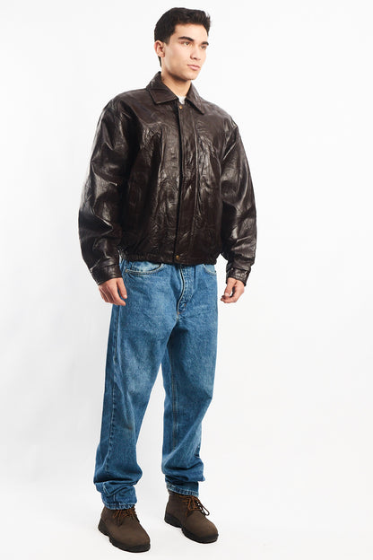 1990 Vintage Chocolate Patchwork Bomber Jacket (M/L)