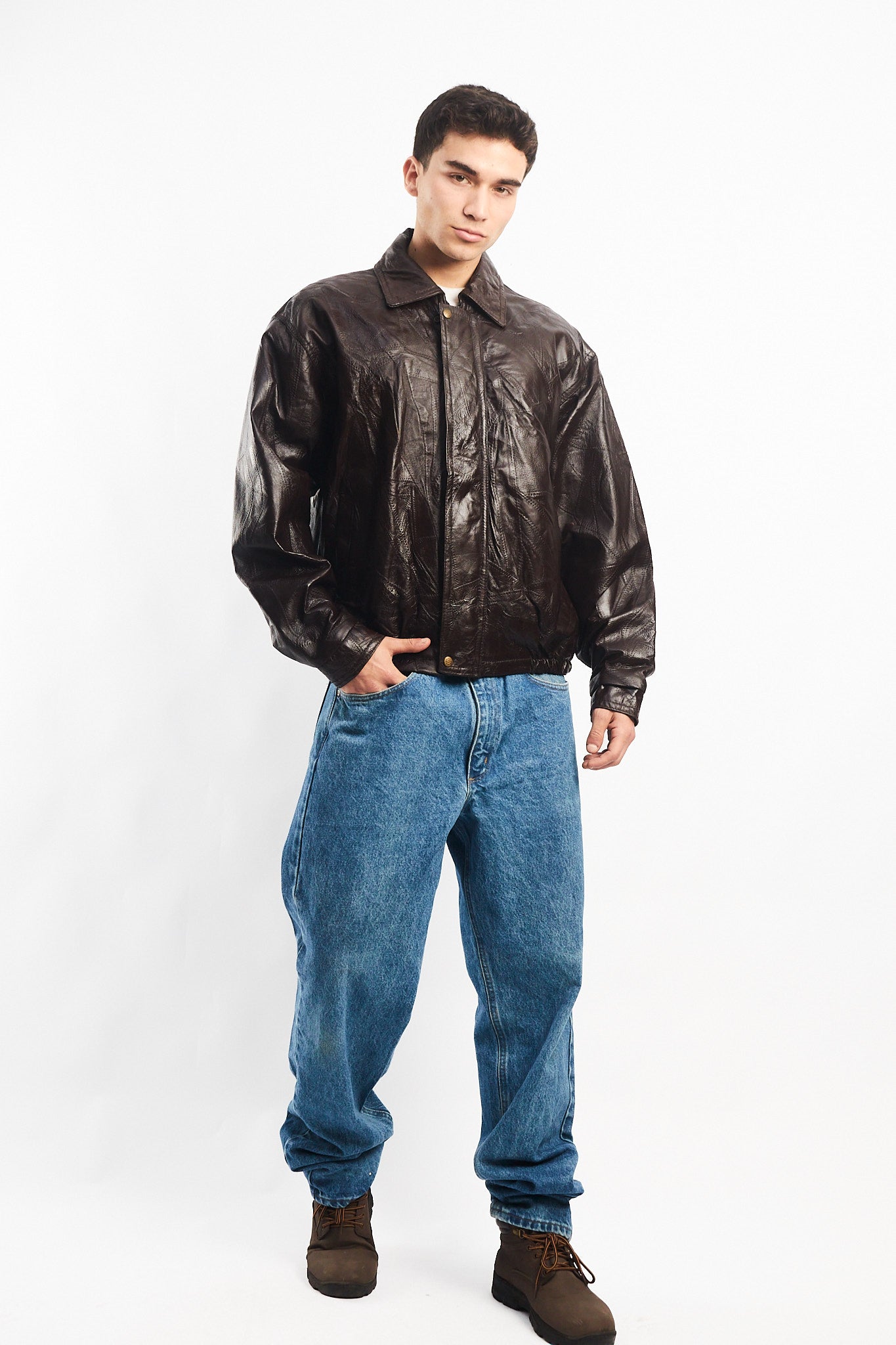 1990 Vintage Chocolate Patchwork Bomber Jacket (M/L)