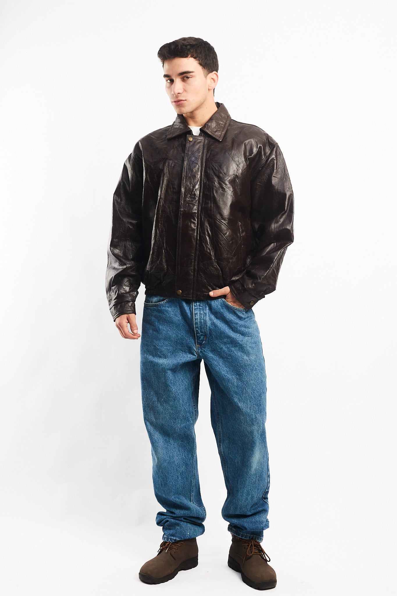 1990 Vintage Chocolate Patchwork Bomber Jacket (M/L)