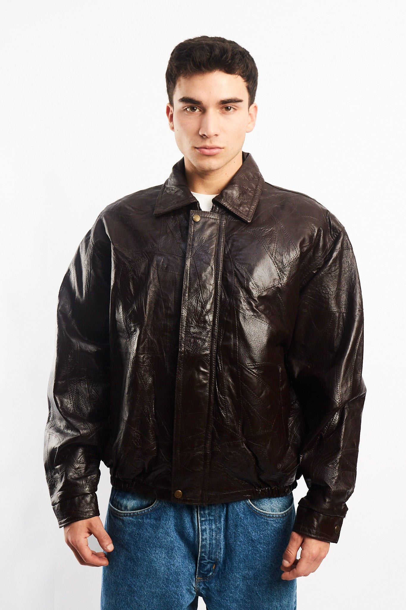 1990 Vintage Chocolate Patchwork Bomber Jacket (M/L)