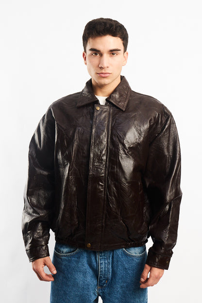 1990 Vintage Chocolate Patchwork Bomber Jacket (M/L)
