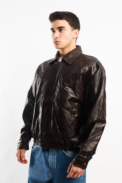 1990 Vintage Chocolate Patchwork Bomber Jacket (M/L)