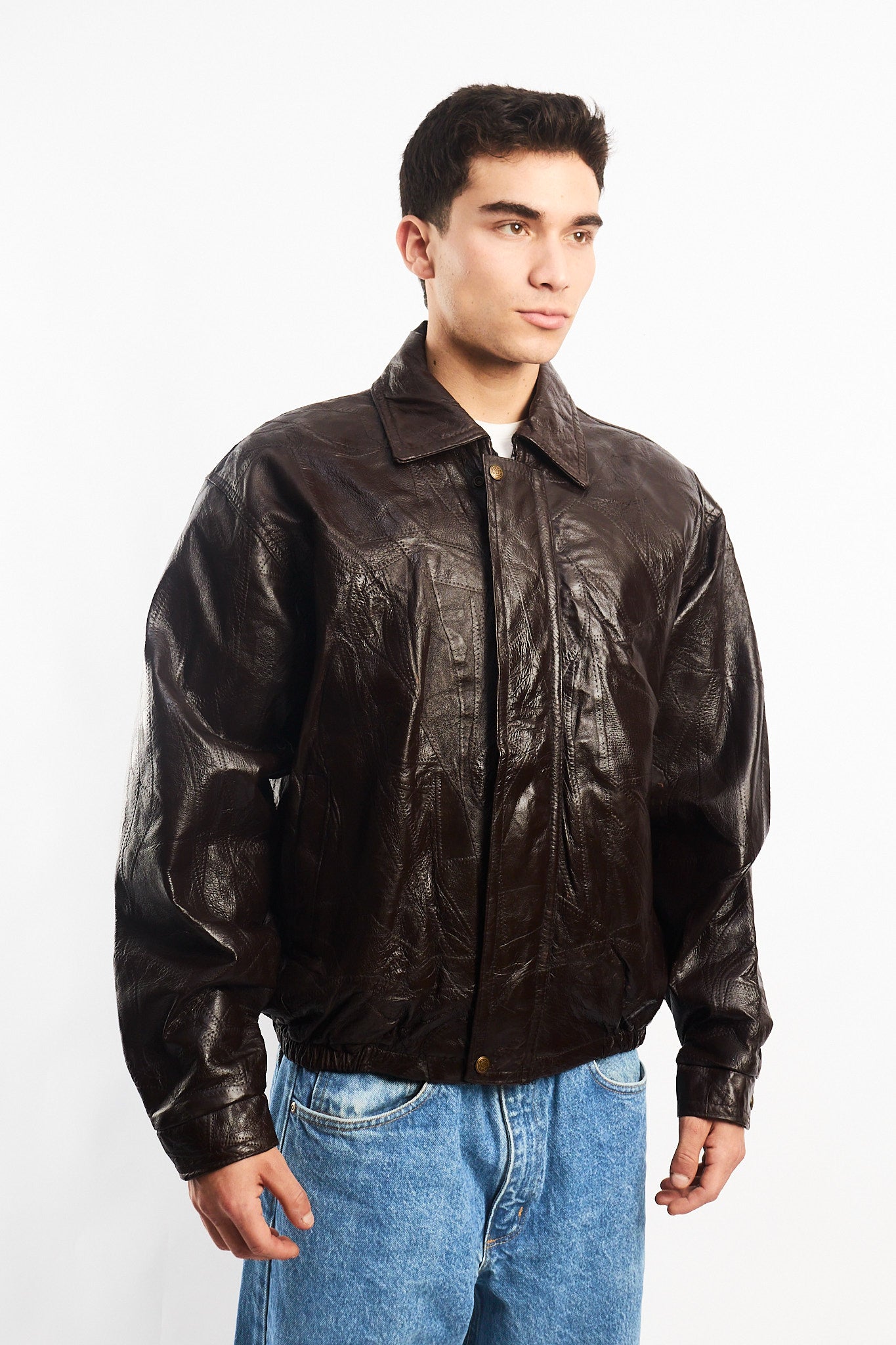 1990 Vintage Chocolate Patchwork Bomber Jacket (M/L)