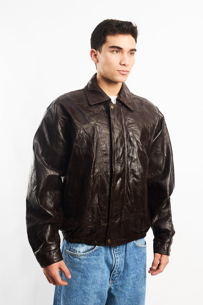 1990 Vintage Chocolate Patchwork Bomber Jacket (M/L)