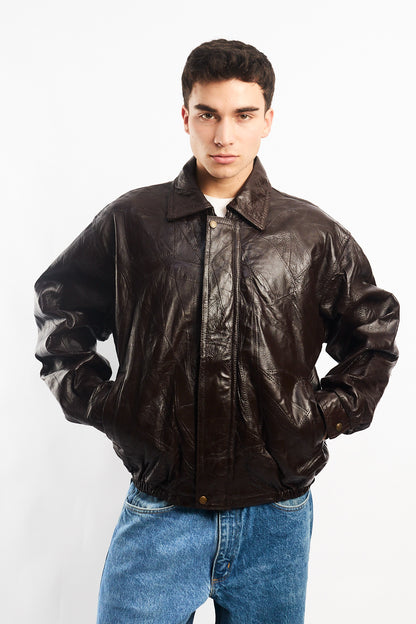 1990 Vintage Chocolate Patchwork Bomber Jacket (M/L)