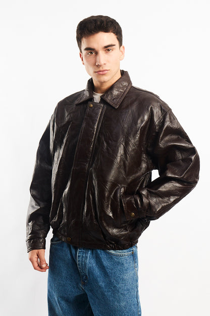 1990 Vintage Chocolate Patchwork Bomber Jacket (M/L)
