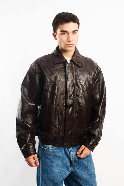 1990 Vintage Chocolate Patchwork Bomber Jacket (M/L)