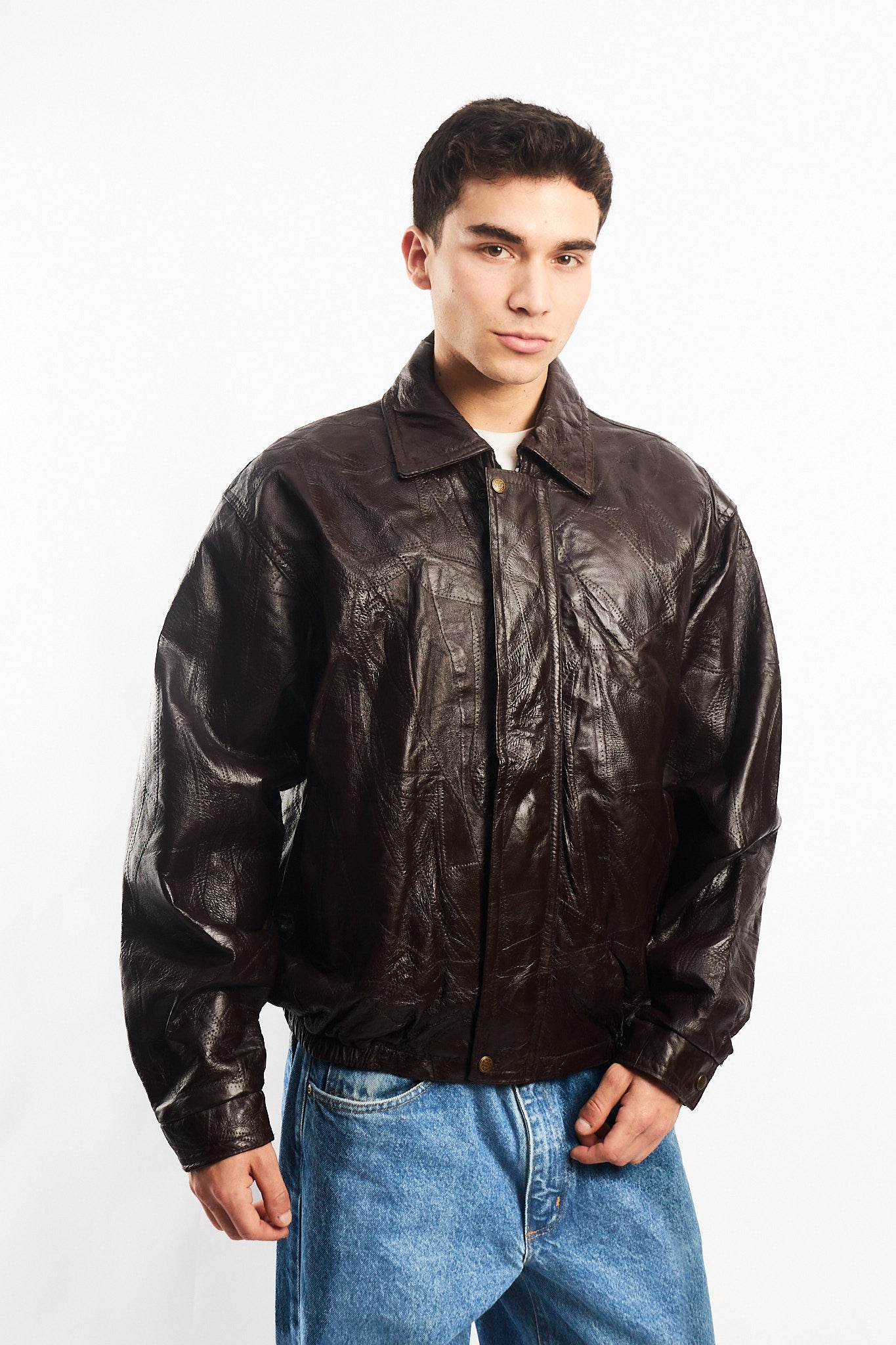1990 Vintage Chocolate Patchwork Bomber Jacket (M/L)