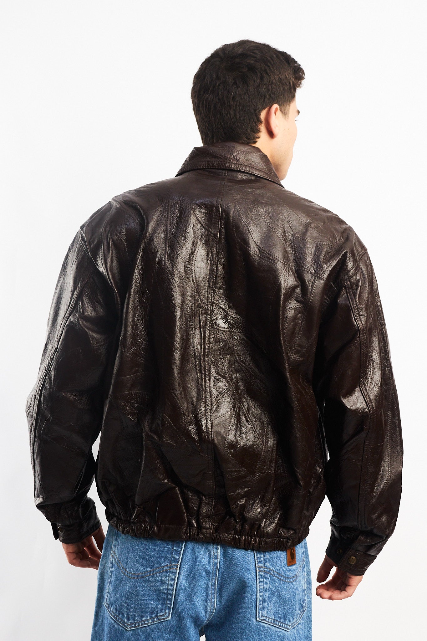 1990 Vintage Chocolate Patchwork Bomber Jacket (M/L)