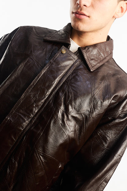 1990 Vintage Chocolate Patchwork Bomber Jacket (M/L)