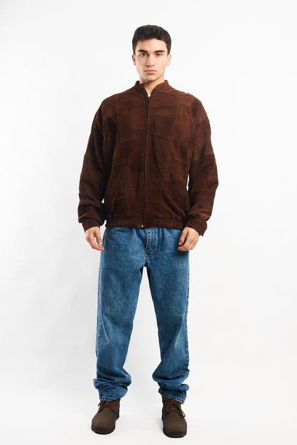 1990 Vintage Cinnamon Patchwork Leather Bomber Jacket (L/XL)