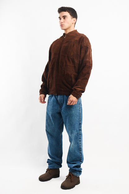 1990 Vintage Cinnamon Patchwork Leather Bomber Jacket (L/XL)