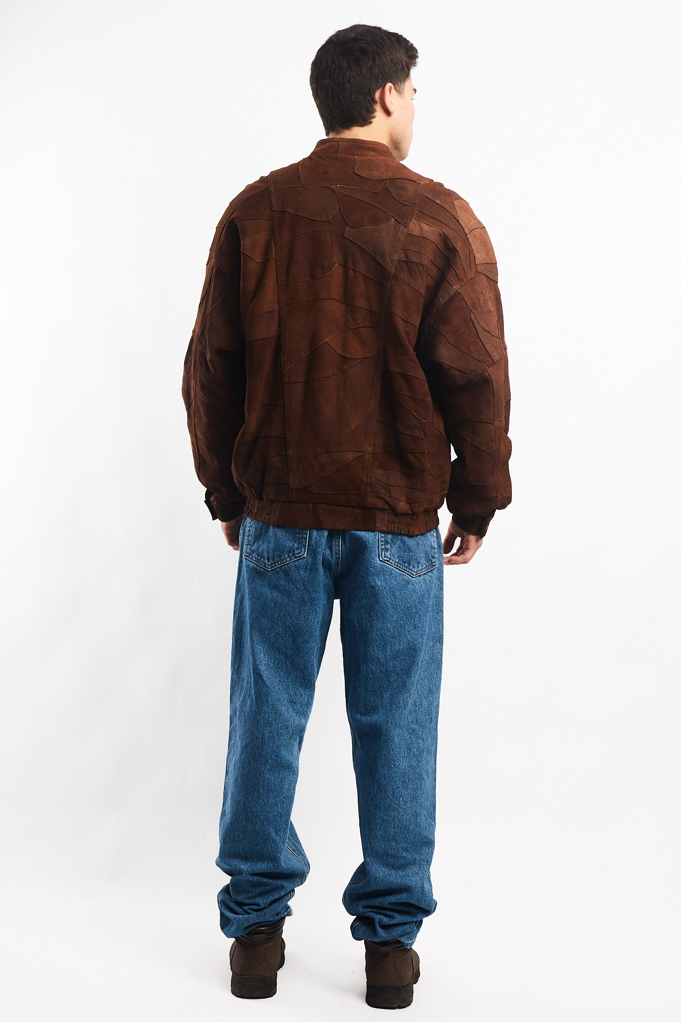 1990 Vintage Cinnamon Patchwork Leather Bomber Jacket (L/XL)