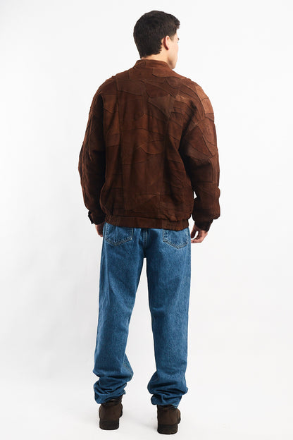1990 Vintage Cinnamon Patchwork Leather Bomber Jacket (L/XL)