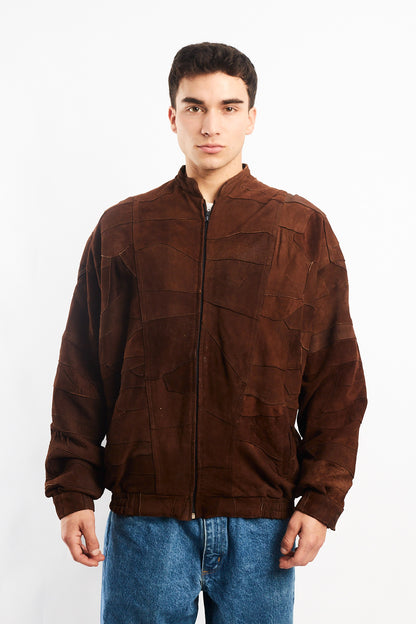 1990 Vintage Cinnamon Patchwork Leather Bomber Jacket (L/XL)