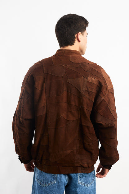 1990 Vintage Cinnamon Patchwork Leather Bomber Jacket (L/XL)