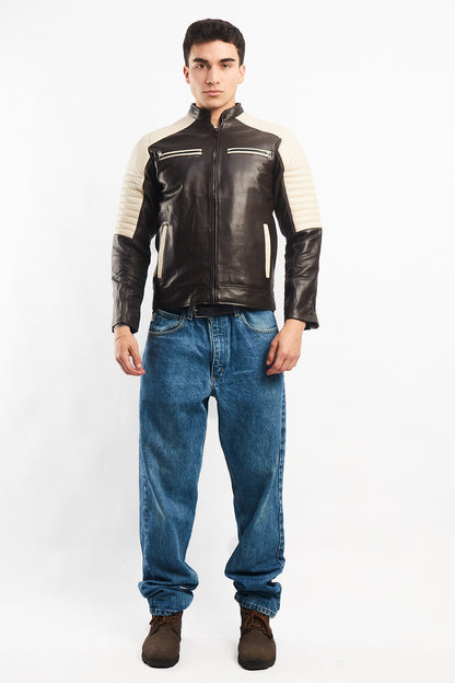 Genuine Leather Moto Cafe Racer Jacket (S/M)