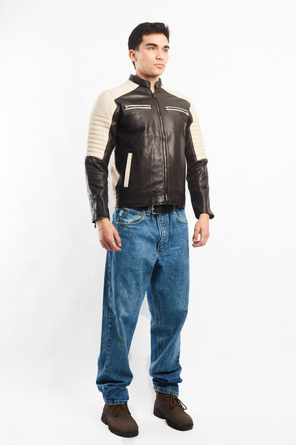 Genuine Leather Moto Cafe Racer Jacket (S/M)