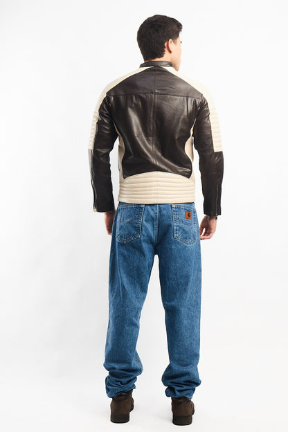 Genuine Leather Moto Cafe Racer Jacket (S/M)