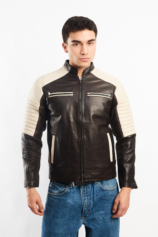 Genuine Leather Moto Cafe Racer Jacket (S/M)