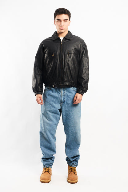 1990 Black Genuine Leather Type Aviator Jacket (M/L)