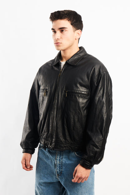 1990 Black Genuine Leather Type Aviator Jacket (M/L)