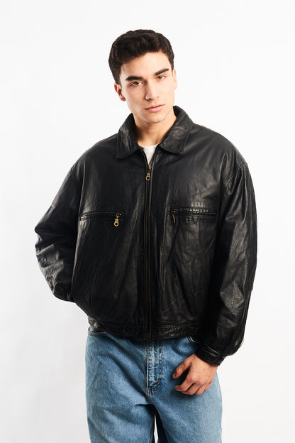 1990 Black Genuine Leather Type Aviator Jacket (M/L)