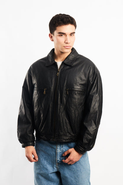 1990 Black Genuine Leather Type Aviator Jacket (M/L)