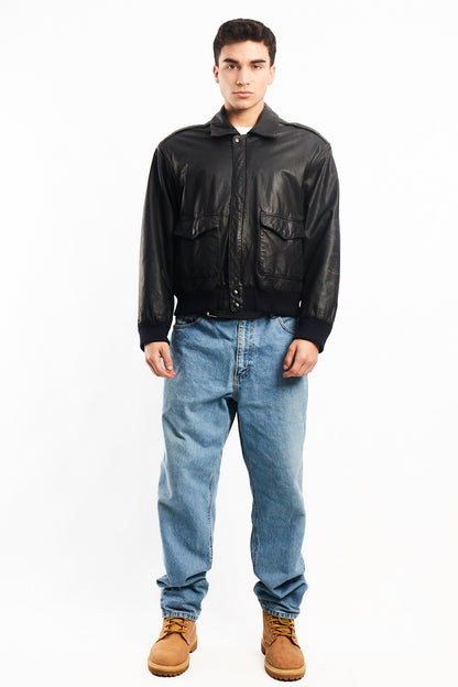 Vintage Black A-2 Leather Flight Jacket (M)