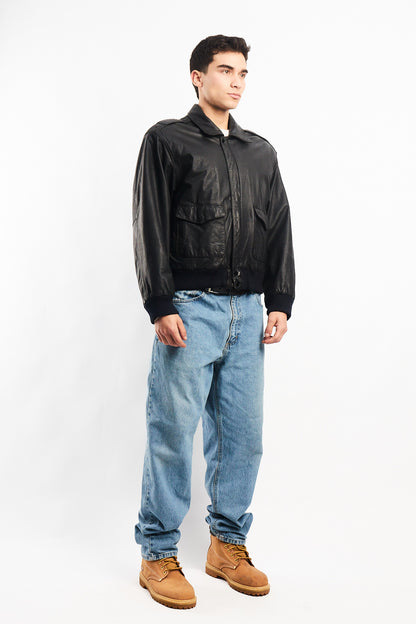 Vintage Black A-2 Leather Flight Jacket (M)