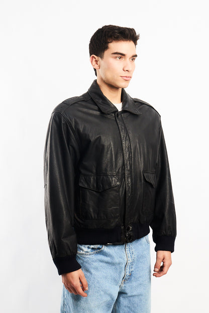 Vintage Black A-2 Leather Flight Jacket (M)