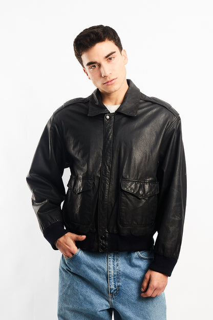 Vintage Black A-2 Leather Flight Jacket (M)